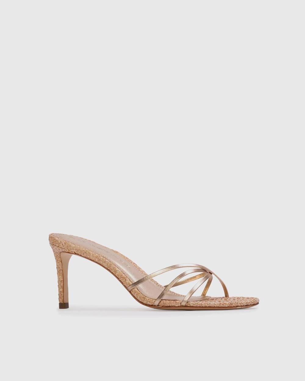 NEW BLACK SUEDE STUDIO women's jaya 70 mule in raffia gold